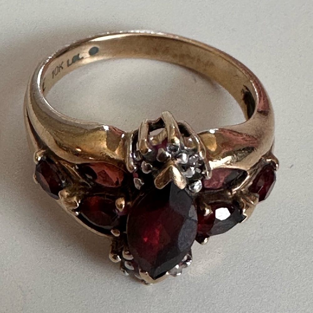 Gold Garnet Cluster Ring - Deep Red